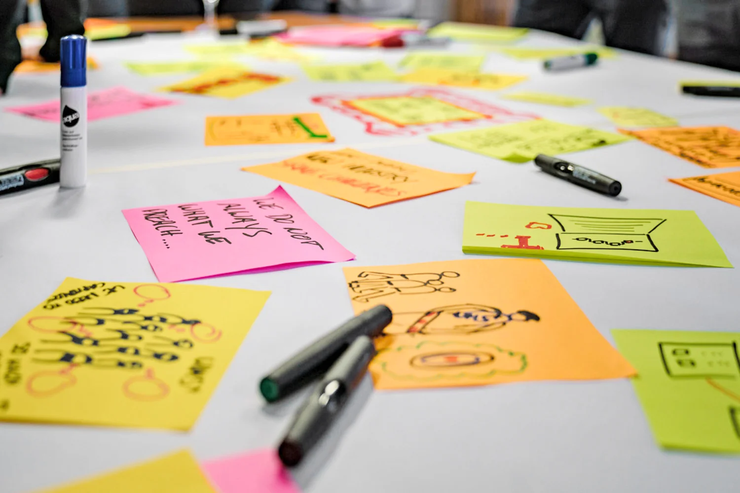 Ein Tisch mit beschriebenen Stickynotes